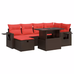 vidaXL 7 Piece Garden Sofa Set with Cushions Poly Rattan Acacia - brown