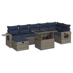 vidaXL 8 Piece Garden Sofa Set with Cushions Poly Rattan Acacia - grey
