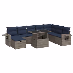 vidaXL 9 Piece Garden Sofa Set with Cushions Poly Rattan Acacia - grey