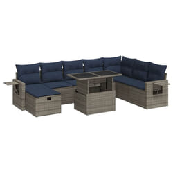 vidaXL 9 Piece Garden Sofa Set with Cushions Poly Rattan Acacia - grey