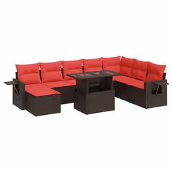 vidaXL 9 Piece Garden Sofa Set with Cushions Poly Rattan Acacia - brown