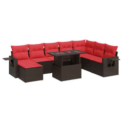 vidaXL 9 Piece Garden Sofa Set with Cushions Poly Rattan Acacia - brown
