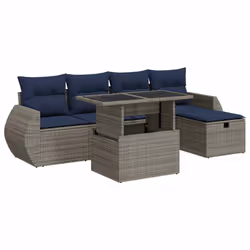 vidaXL 6 Piece Garden Sofa Set with Cushions Poly Rattan Acacia - grey