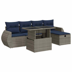 vidaXL 6 Piece Garden Sofa Set with Cushions Poly Rattan Acacia - grey