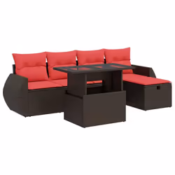 vidaXL 6 Piece Garden Sofa Set with Cushions Poly Rattan Acacia - brown