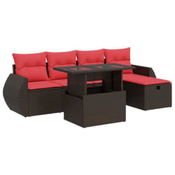 vidaXL 6 Piece Garden Sofa Set with Cushions Poly Rattan Acacia - brown