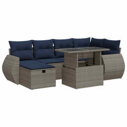 vidaXL 7 Piece Garden Sofa Set with Cushions Poly Rattan Acacia - grey