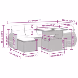 vidaXL 7 Piece Garden Sofa Set with Cushions Poly Rattan Acacia - grey