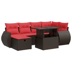 vidaXL 7 Piece Garden Sofa Set with Cushions Poly Rattan Acacia - brown