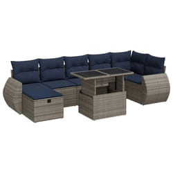 vidaXL 8 Piece Garden Sofa Set with Cushions Poly Rattan Acacia - grey
