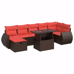 vidaXL 8 Piece Garden Sofa Set with Cushions Poly Rattan Acacia - brown