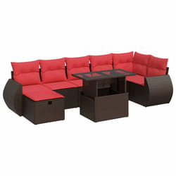 vidaXL 8 Piece Garden Sofa Set with Cushions Poly Rattan Acacia - brown