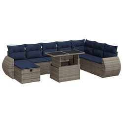 vidaXL 9 Piece Garden Sofa Set with Cushions Poly Rattan Acacia - grey