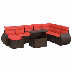 vidaXL 9 Piece Garden Sofa Set with Cushions Poly Rattan Acacia - brown