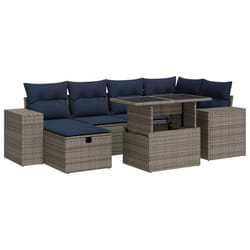 vidaXL 7 Piece Garden Sofa Set with Cushions Poly Rattan Acacia - grey