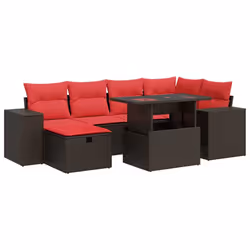 vidaXL 7 Piece Garden Sofa Set with Cushions Poly Rattan Acacia - brown