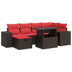 vidaXL 7 Piece Garden Sofa Set with Cushions Poly Rattan Acacia - brown