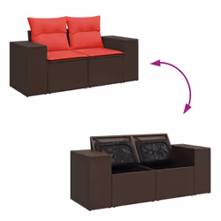 vidaXL 7 Piece Garden Sofa Set with Cushions Poly Rattan Acacia - brown - Additional view 9
