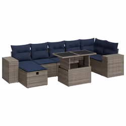 vidaXL 8 Piece Garden Sofa Set with Cushions Poly Rattan Acacia - grey