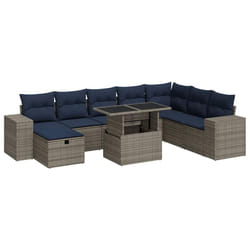 vidaXL 9 Piece Garden Sofa Set with Cushions Poly Rattan Acacia - grey