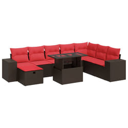 vidaXL 9 Piece Garden Sofa Set with Cushions Poly Rattan Acacia - brown