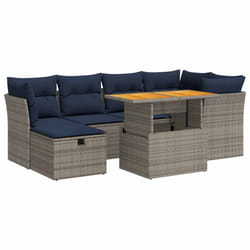 vidaXL 7 Piece Garden Sofa Set with Cushions Black Poly Rattan Acacia