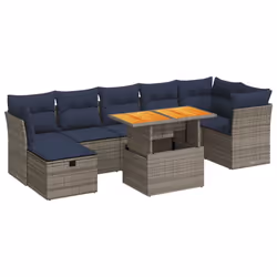 vidaXL 8 Piece Garden Sofa Set with Cushions Brown Poly Rattan Acacia