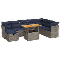 vidaXL 9 Piece Garden Sofa Set with Cushions Brown Poly Rattan Acacia