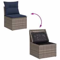vidaXL 6 Piece Garden Sofa Set with Cushions Grey Poly Rattan Acacia - Additional view 6