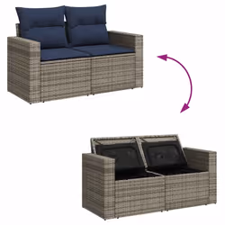 vidaXL 6 Piece Garden Sofa Set with Cushions Grey Poly Rattan Acacia - Additional view 7