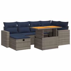 vidaXL 7 Piece Garden Sofa Set with Cushions Black Poly Rattan Acacia