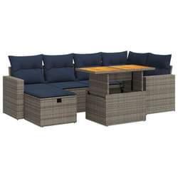 vidaXL 7 Piece Garden Sofa Set with Cushions Black Poly Rattan Acacia
