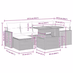 vidaXL 7 Piece Garden Sofa Set with Cushions Black Poly Rattan Acacia