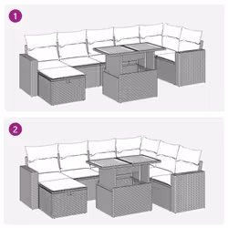 vidaXL 8 Piece Garden Sofa Set with Cushions Brown Poly Rattan Acacia - Additional view 7