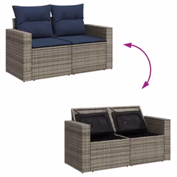 vidaXL 9 Piece Garden Sofa Set with Cushions Grey Poly Rattan Acacia - Additional view 9