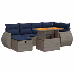 vidaXL 7 Piece Garden Sofa Set with Cushions Brown Poly Rattan Acacia