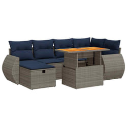 vidaXL 7 Piece Garden Sofa Set with Cushions Brown Poly Rattan Acacia