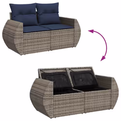 vidaXL 7 Piece Garden Sofa Set with Cushions Brown Poly Rattan Acacia - Additional view 9