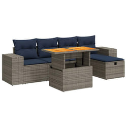 vidaXL 6 Piece Garden Sofa Set with Cushions Black Poly Rattan Acacia