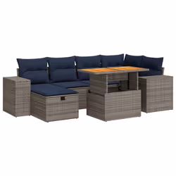 vidaXL 7 Piece Garden Sofa Set with Cushions Brown Poly Rattan Acacia