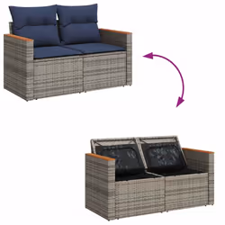 vidaXL 6 Piece Garden Sofa Set with Cushions Grey Poly Rattan Acacia - Additional view 7