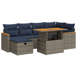 vidaXL 7 Piece Garden Sofa Set with Cushions Black Poly Rattan Acacia