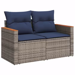 vidaXL 7 Piece Garden Sofa Set with Cushions Black Poly Rattan Acacia - Additional view 4