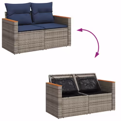 vidaXL 7 Piece Garden Sofa Set with Cushions Black Poly Rattan Acacia - Additional view 9