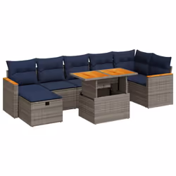 vidaXL 8 Piece Garden Sofa Set with Cushions Brown Poly Rattan Acacia