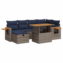 vidaXL 7 Piece Garden Sofa Set with Cushions Black Poly Rattan Acacia