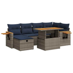 vidaXL 7 Piece Garden Sofa Set with Cushions Black Poly Rattan Acacia