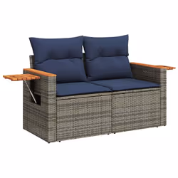 vidaXL 7 Piece Garden Sofa Set with Cushions Black Poly Rattan Acacia - Additional view 4