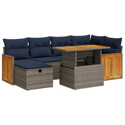 vidaXL 7 Piece Garden Sofa Set with Cushions Black Poly Rattan Acacia