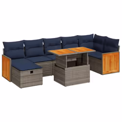 vidaXL 8 Piece Garden Sofa Set with Cushions Brown Poly Rattan Acacia